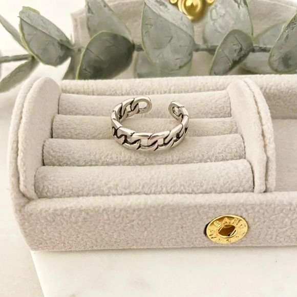 925 Sterling Silver Chunky Chain Link Ring Minimalist Curb Chain Ring - Picture 4 of 7